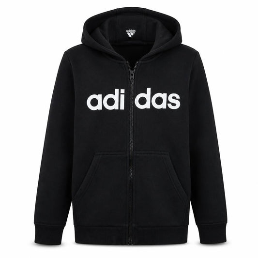 Front view of adidas boys’ black full zip hoodie 13-14 years fleece sportswear