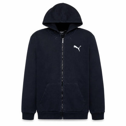 Front view of Puma men’s black full zip hoodie, size L, sports fleece sweatshirt