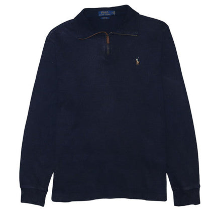 Ralph Lauren Men's Blue Cotton 1/4 Zip Collared Jumper Size M
