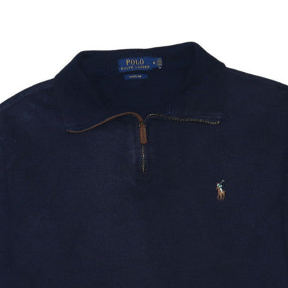 Ralph Lauren Men's Blue Cotton 1/4 Zip Collared Jumper Size M