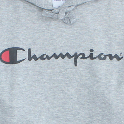 Champion Men's Grey Pullover Hoodie L Logo Fleece Sportswear