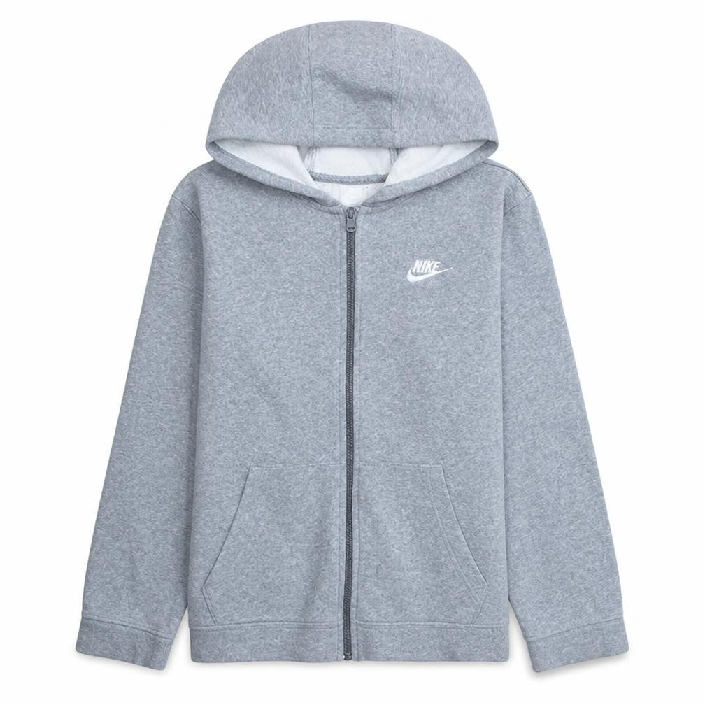 Front view of Nike boys’ grey full zip fleece hoodie xl - casual sportswear