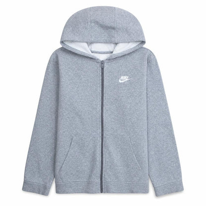 Front view of Nike boys’ grey full zip fleece hoodie xl - casual sportswear