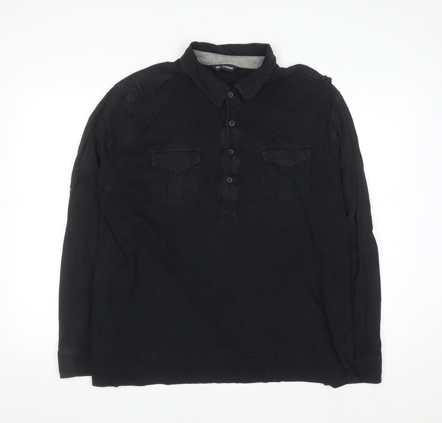 Marks and Spencer Autograph Men's Black XL Cotton Long Sleeve Casual Shirt