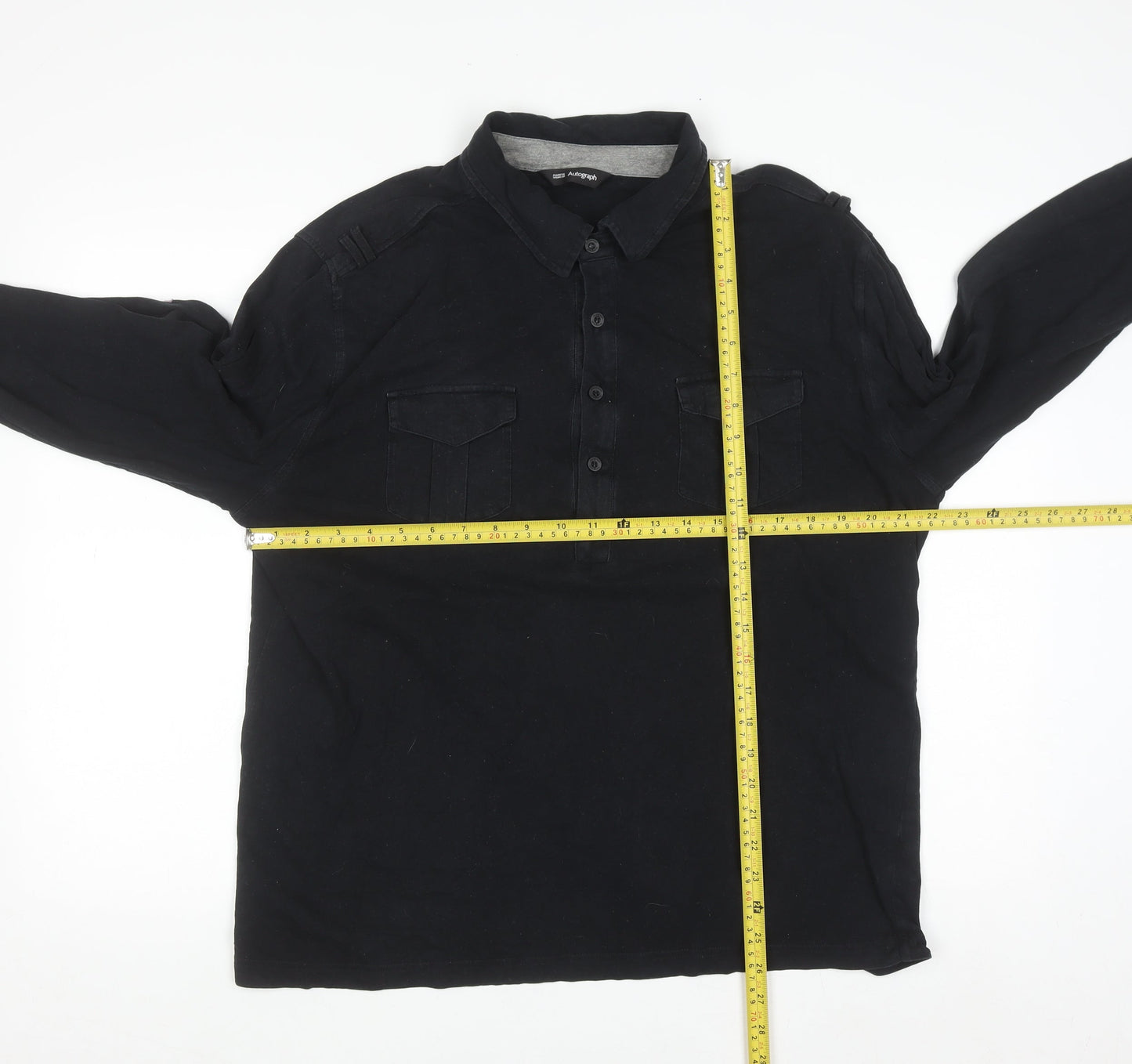 Marks and Spencer Autograph Men's Black XL Cotton Long Sleeve Casual Shirt