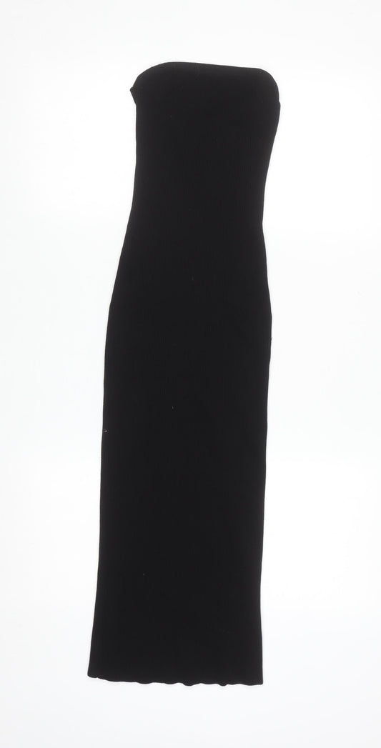 H&M Women’s Black Strapless Bodycon Midi Dress Size 8