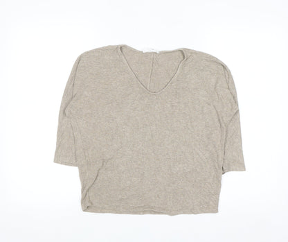MNG Women's Beige V-Neck 3/4 Sleeve Pullover Jumper XS