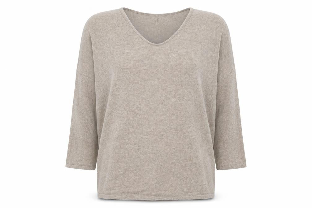 MNG Women's Beige V-Neck 3/4 Sleeve Pullover Jumper XS