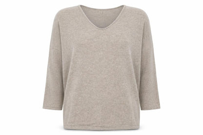 MNG Women's Beige V-Neck 3/4 Sleeve Pullover Jumper XS