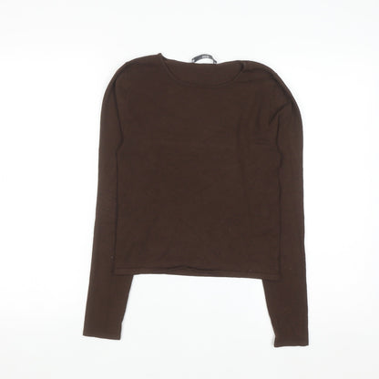 MNG Women Brown Long Sleeve Slim Fit Basic Jersey Top Size S
