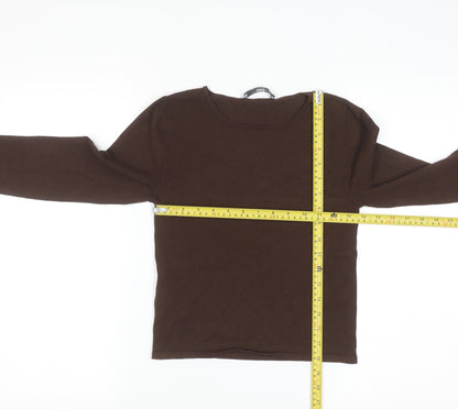 MNG Women Brown Long Sleeve Slim Fit Basic Jersey Top Size S