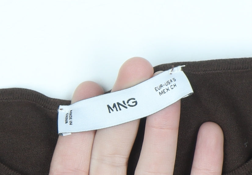 MNG Women Brown Long Sleeve Slim Fit Basic Jersey Top Size S