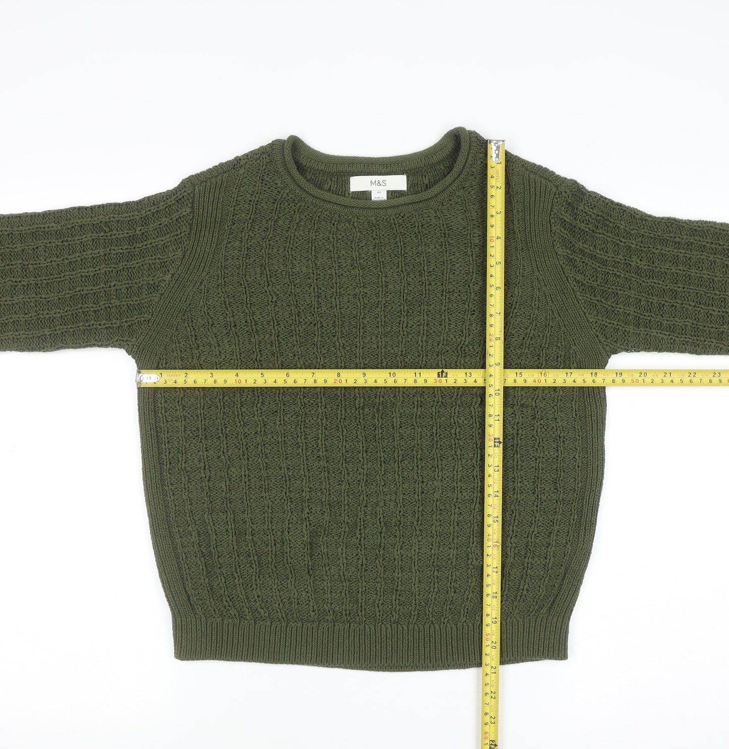 Marks and Spencer Women’s Green Cable-Knit Cotton Jumper XS