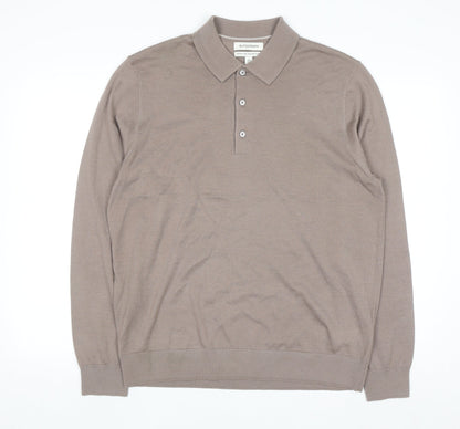 Marks and Spencer Men Beige Merino Wool Henley Jumper L