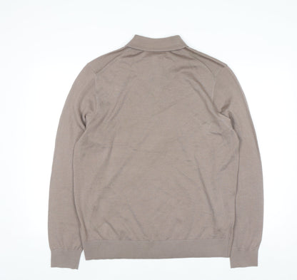 Marks and Spencer Men Beige Merino Wool Henley Jumper L