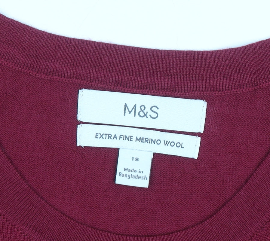 Marks and Spencer Women's Red Size 18 Extra Fine Merino Wool Jumper