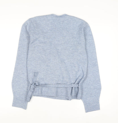 Marks and Spencer Women's Blue Wrap V-Neck Knit Jumper Size S