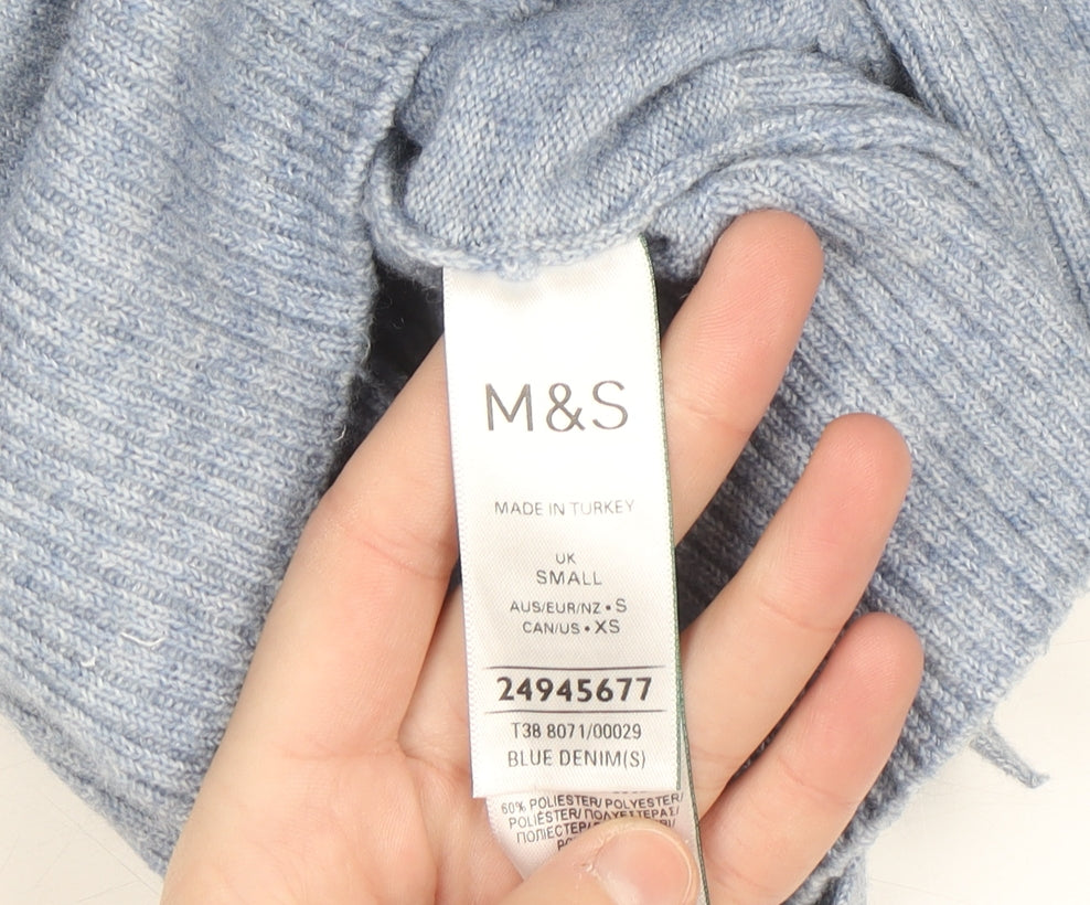 Marks and Spencer Women's Blue Wrap V-Neck Knit Jumper Size S