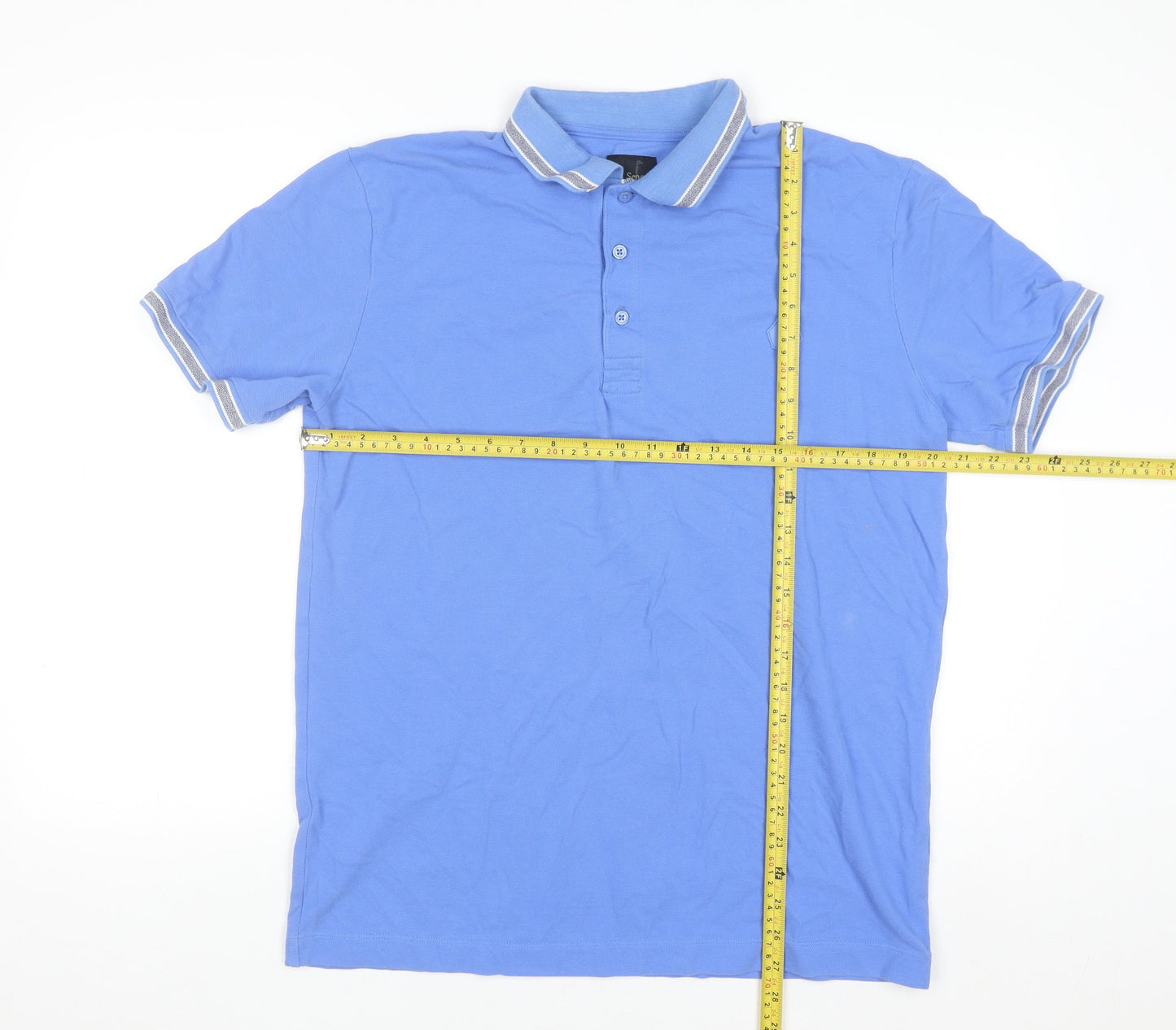 6th Sense Men's Blue Cotton Short Sleeve Polo Shirt Size L