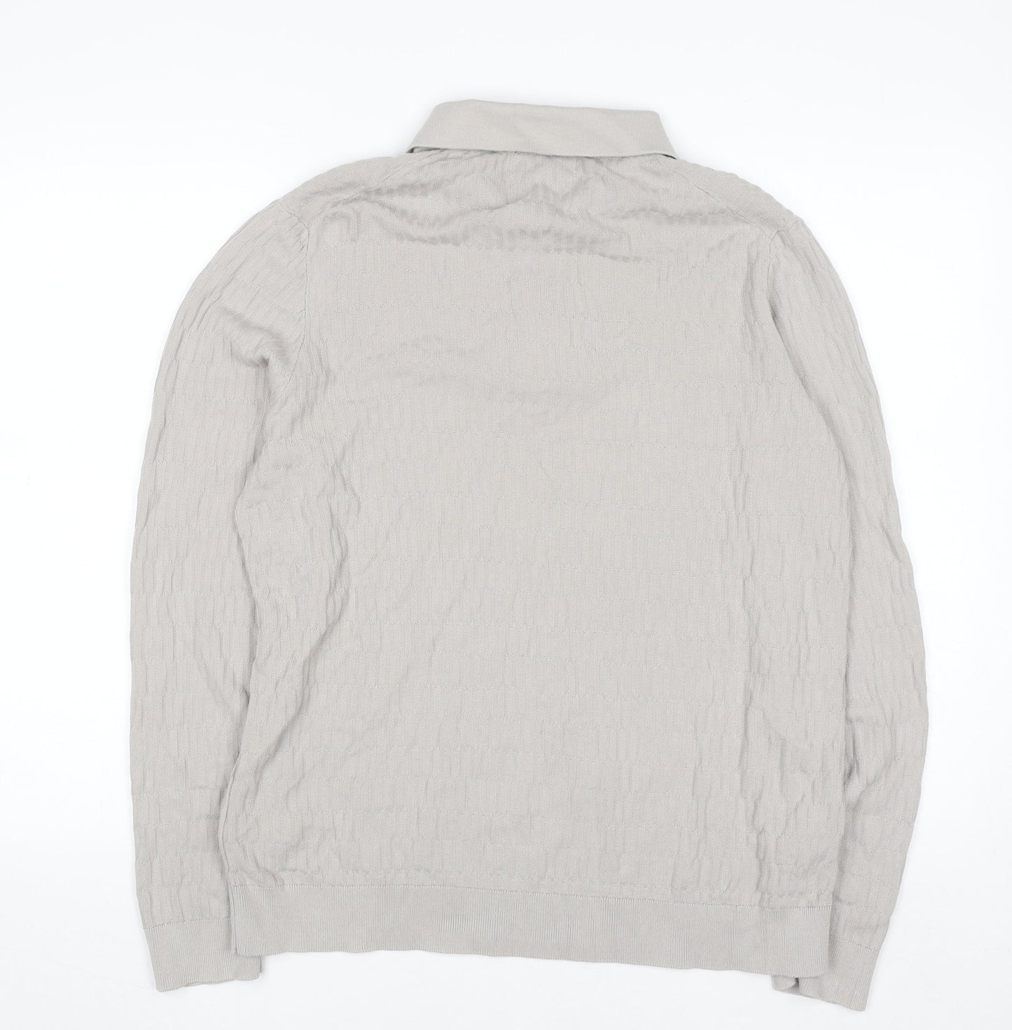 Marks and Spencer Men's Beige Collared Knit Jumper XL Cotton Modal