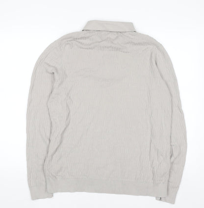 Marks and Spencer Men's Beige Collared Knit Jumper XL Cotton Modal