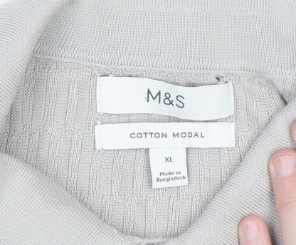 Marks and Spencer Men's Beige Collared Knit Jumper XL Cotton Modal