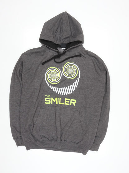 The Smiler Men’s Grey Pullover Hoodie L Logo Graphic Fleece