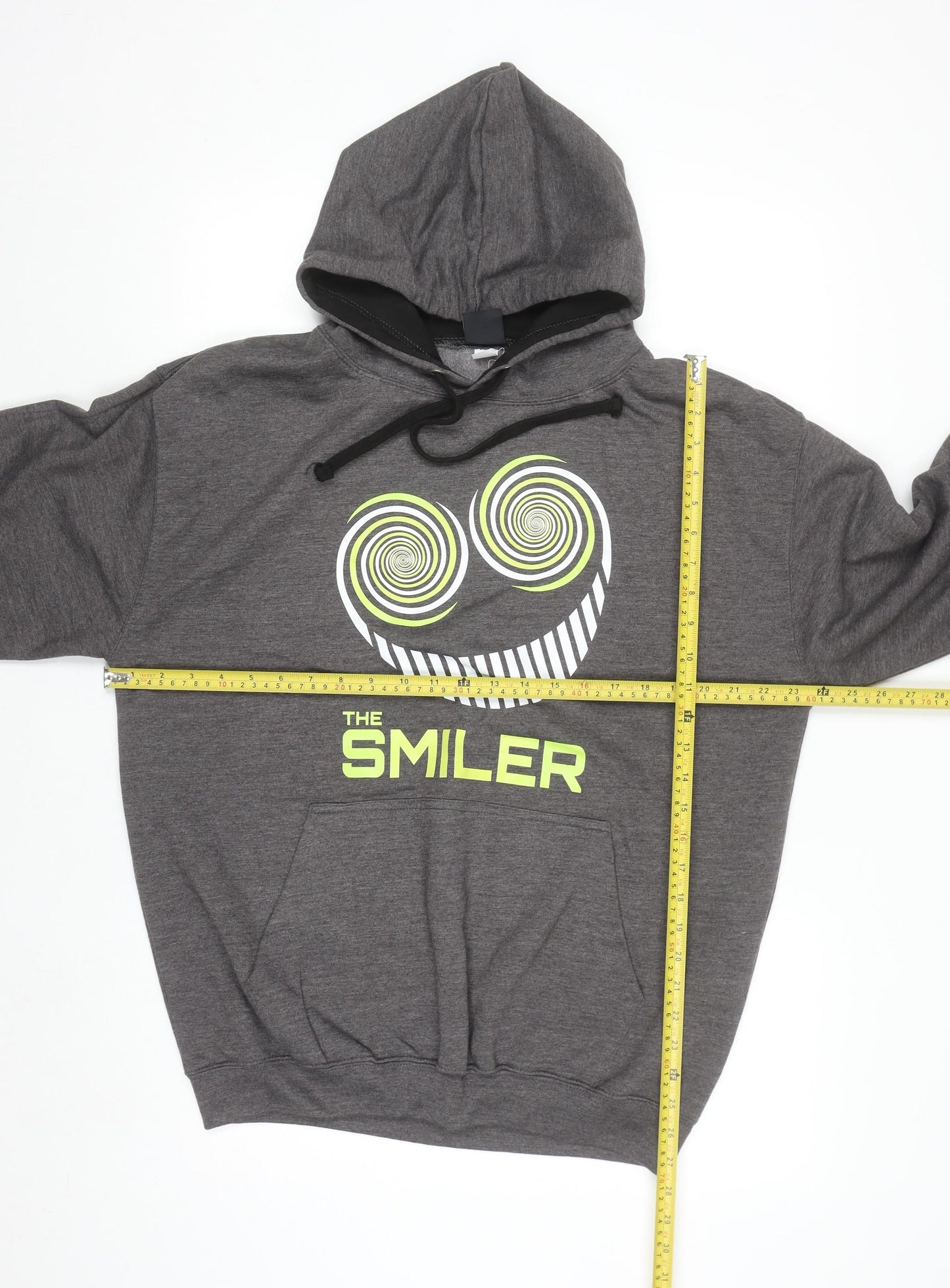 The Smiler Men’s Grey Pullover Hoodie L Logo Graphic Fleece