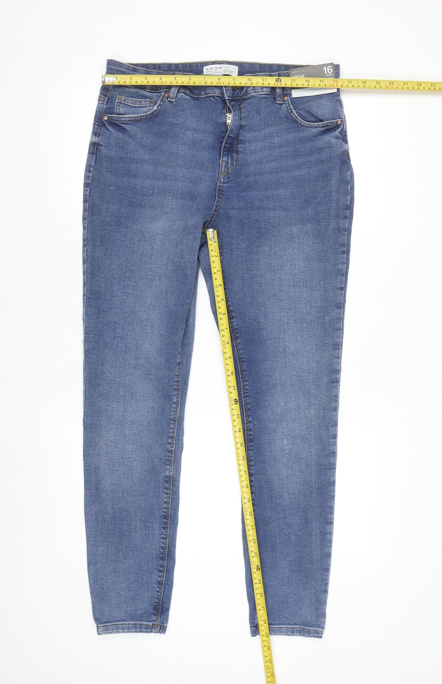 Primark Women Blue High Waist Skinny Jeans Size 16 Stretch Denim