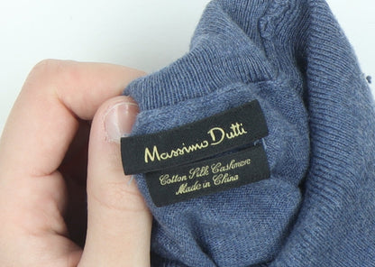 Massimo Dutti Men's Blue Roll Neck Jumper L Cotton Silk Cashmere