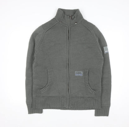 Diesel Men’s Grey Full Zip Knit Jumper Size M Lined High Neck