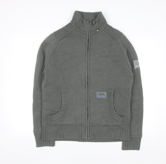 Diesel Men’s Grey Full Zip Knit Jumper Size M Lined High Neck
