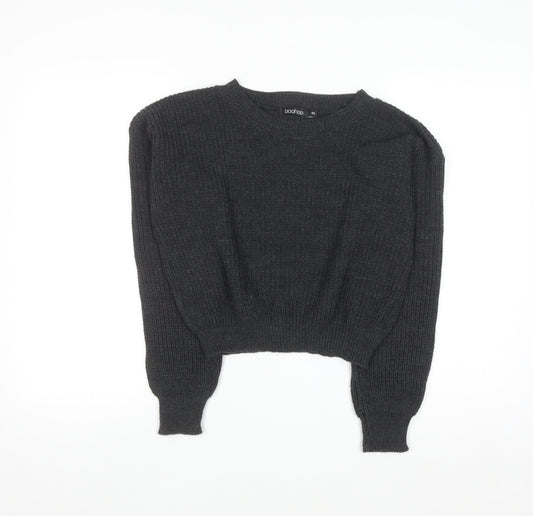 boohoo Women Grey Chunky-Knit Pullover Jumper M/L