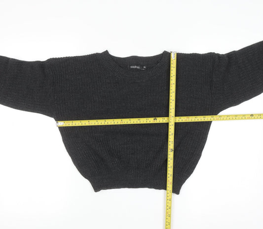 boohoo Women Grey Chunky-Knit Pullover Jumper M/L