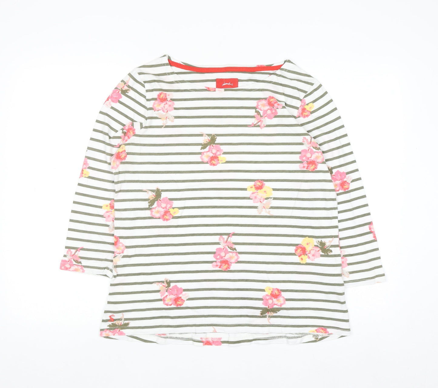 Joules Women's Multicoloured Striped Floral Cotton T-Shirt Size 14