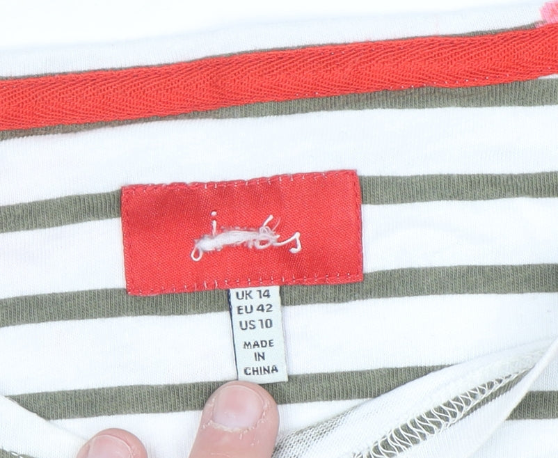 Joules Women's Multicoloured Striped Floral Cotton T-Shirt Size 14