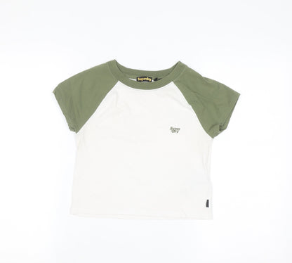 Superdry Womens Green White Raglan Ringer T-Shirt UK 12