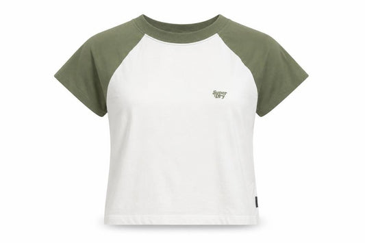 Superdry Womens Green White Raglan Ringer T-Shirt UK 12
