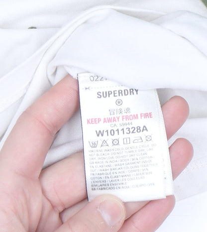 Superdry Womens Green White Raglan Ringer T-Shirt UK 12