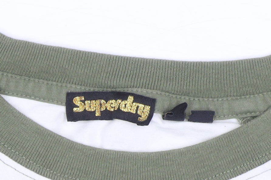 Superdry Womens Green White Raglan Ringer T-Shirt UK 12