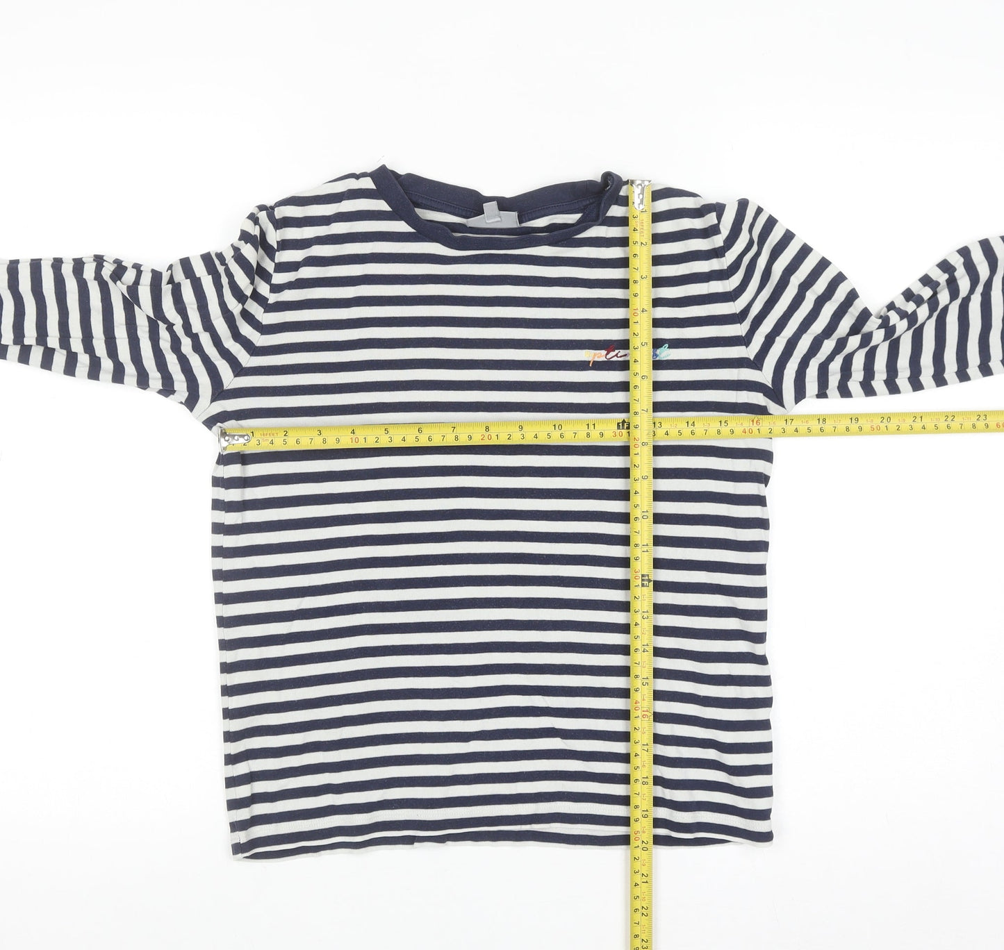 Oliver Bonas Womens Navy White Striped Long Sleeve Cotton T-Shirt Size 10