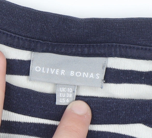 Oliver Bonas Womens Navy White Striped Long Sleeve Cotton T-Shirt Size 10
