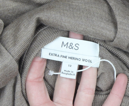 Marks and Spencer Women’s Beige Roll Neck Merino Wool Jumper Size 12
