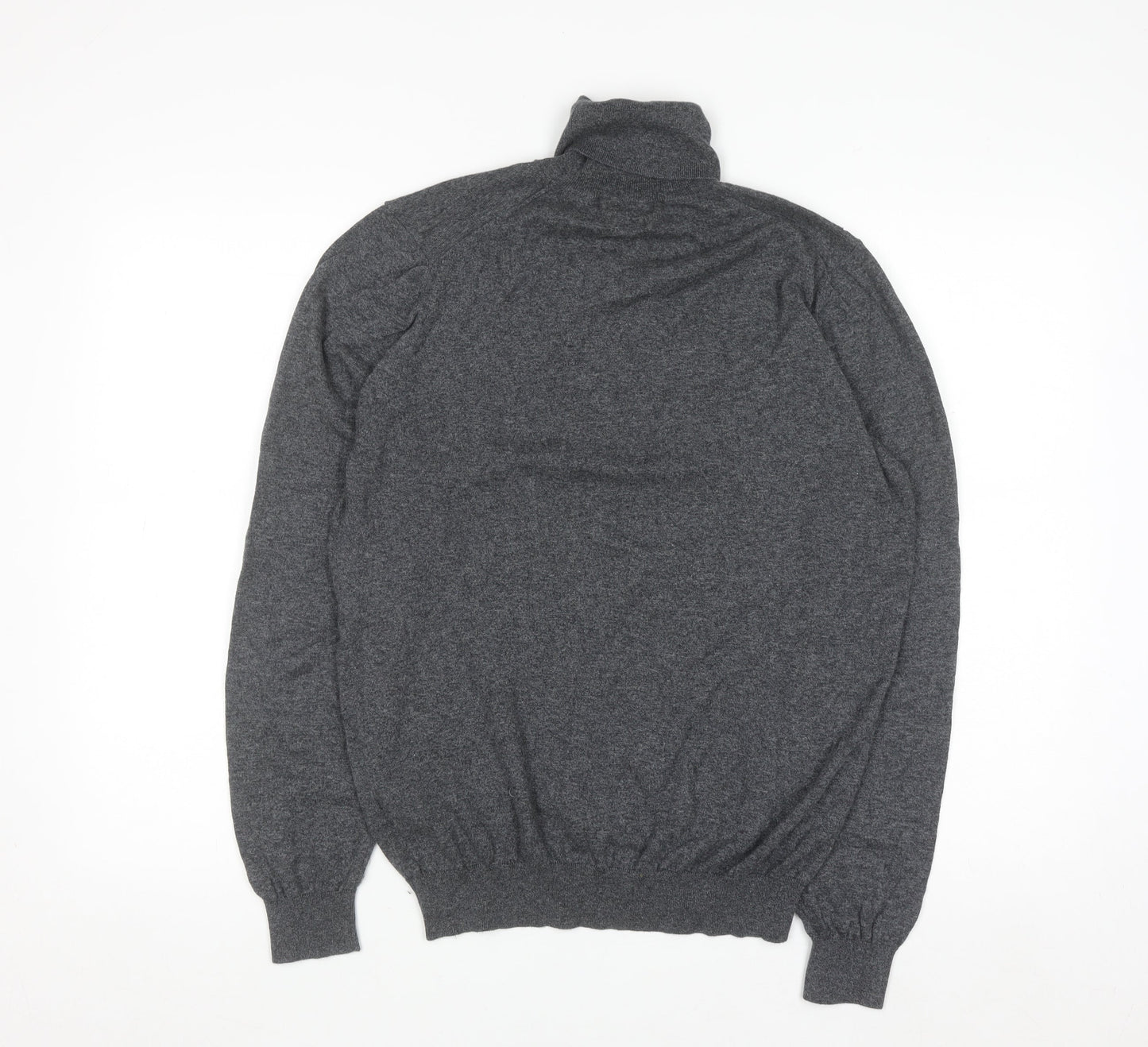 Massimo Dutti Womens Grey Roll Neck Jumper L Cotton Silk Cashmere Blend