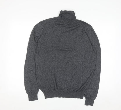 Massimo Dutti Womens Grey Roll Neck Jumper L Cotton Silk Cashmere Blend