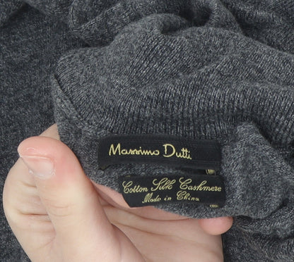 Massimo Dutti Womens Grey Roll Neck Jumper L Cotton Silk Cashmere Blend