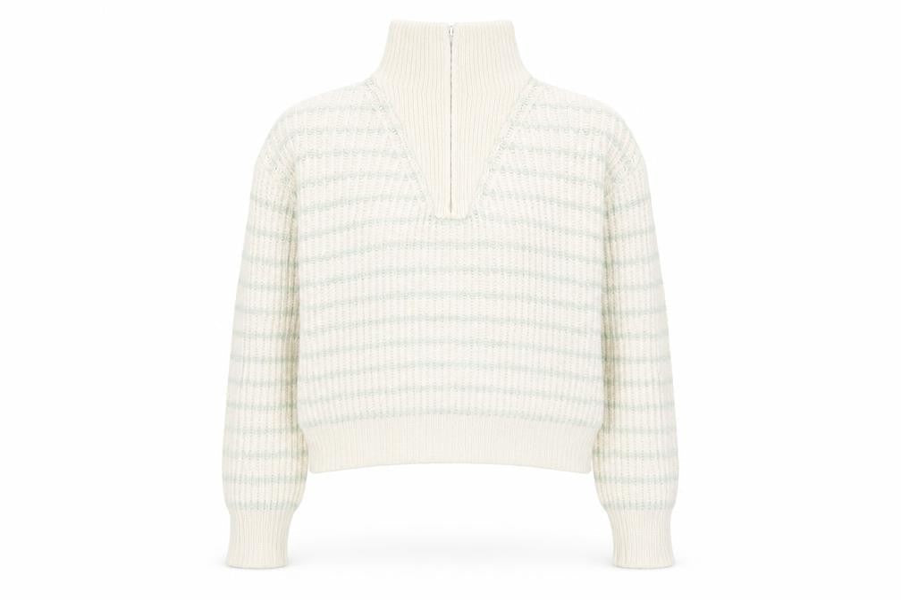 Mango Women's Beige Chunky Knit Wool Blend Half Zip Jumper Size S
