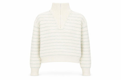Mango Women's Beige Chunky Knit Wool Blend Half Zip Jumper Size S