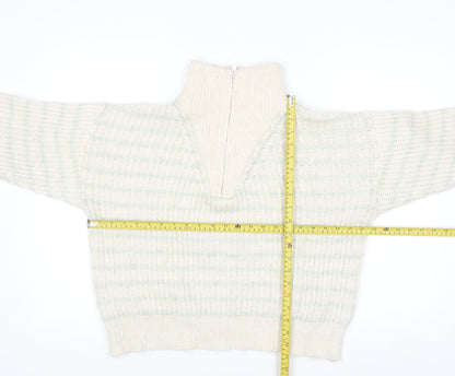 MNG Women's Beige Chunky Knit Wool Blend Half Zip Jumper Size S