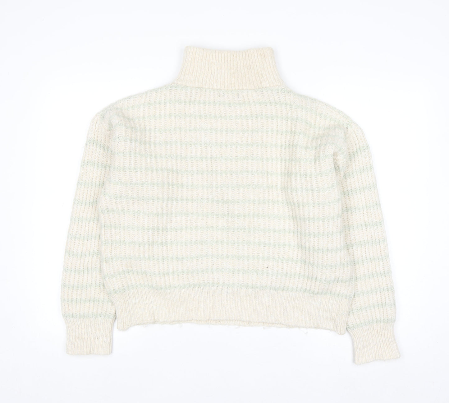 MNG Women's Beige Chunky Knit Wool Blend Half Zip Jumper Size S